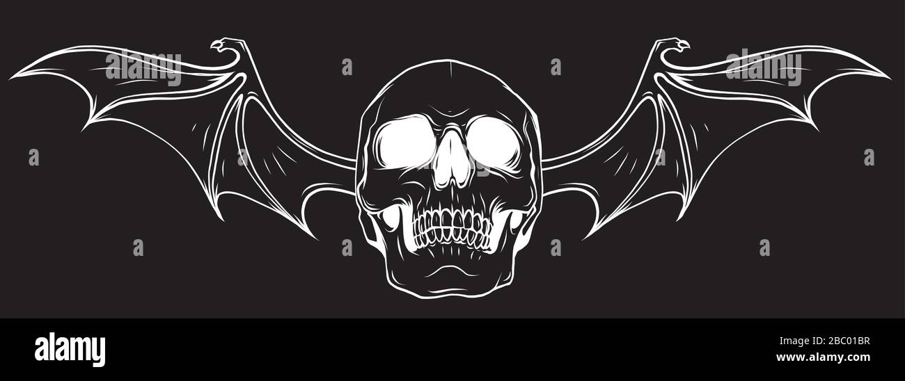 Daemon Skull mit Bat Wings im schwarzen Hintergrund Stock Vektor