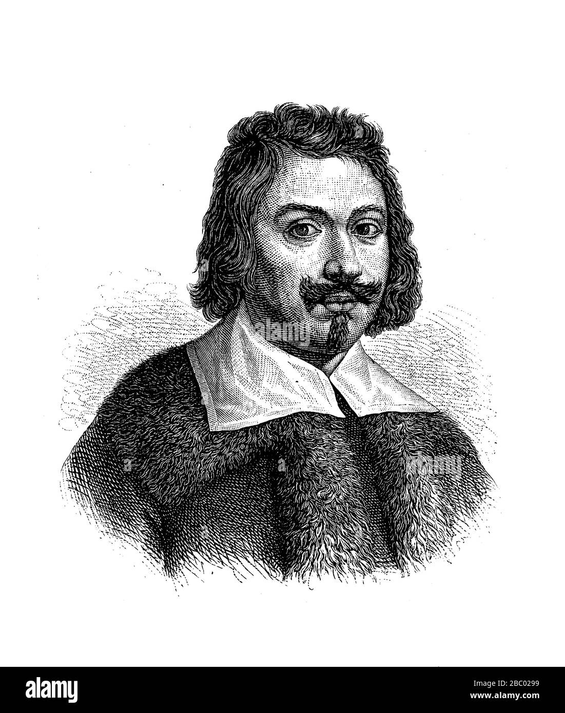 Porträt von Evangelista Torricelli (1608 - 1647) italienischer Physiker, Mathematikhistoriker, Galileo-Student und Erfinder des Barometers Stockfoto