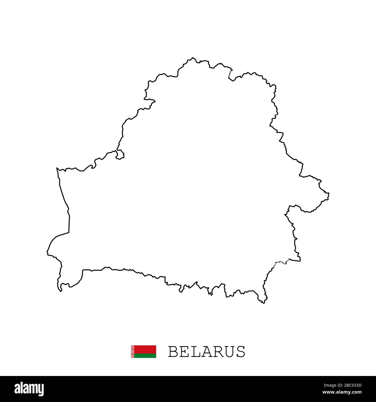 Weißrussland, Weißrussland Kartenlinie, linearer dünner Vektor. Weißrussland, Weißrussland einfache Karte und Flagge. Stock Vektor