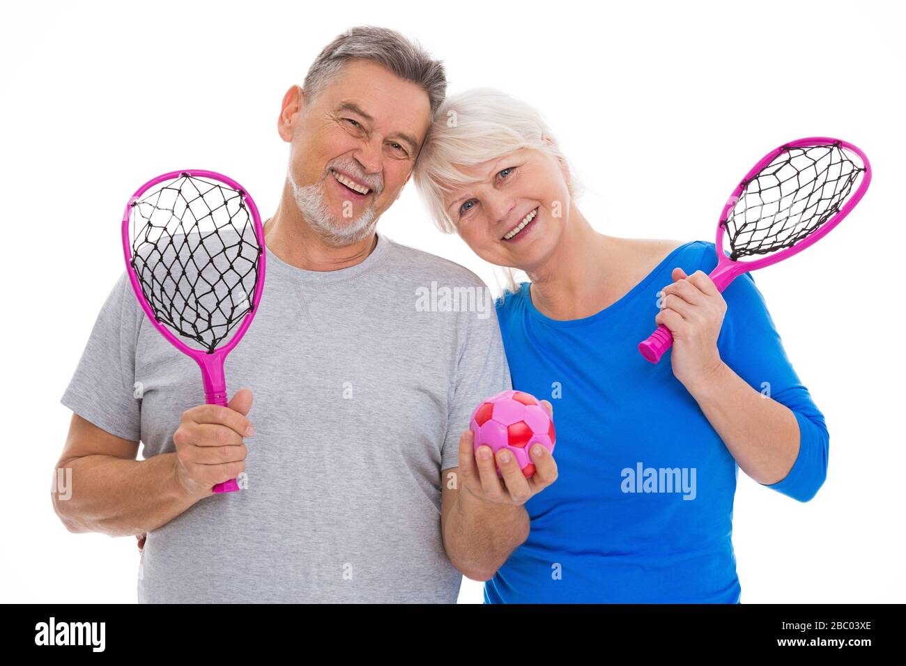 Älteres Paar über weißem Hintergrund Stockfoto