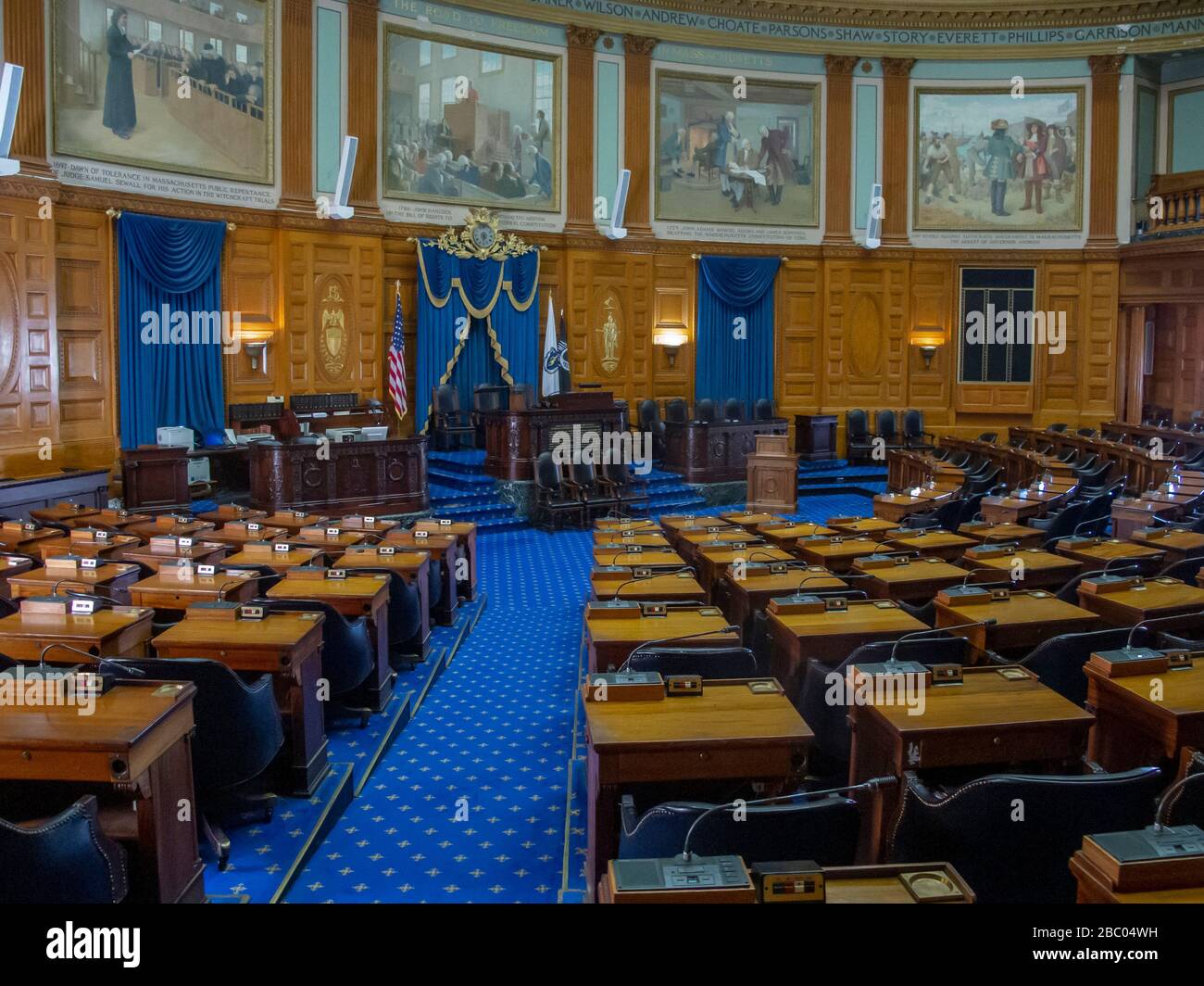 Blick in den Plenarsaal des Repräsentantenhaus von Massachusetts, der Massachusetts General Court Stockfoto