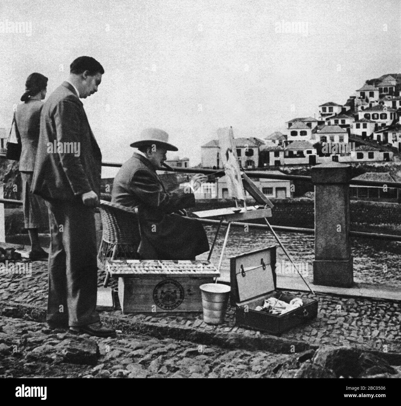 Winston Churchill malt während des Urlaubs auf Madeira. Januar 1950 Stockfoto