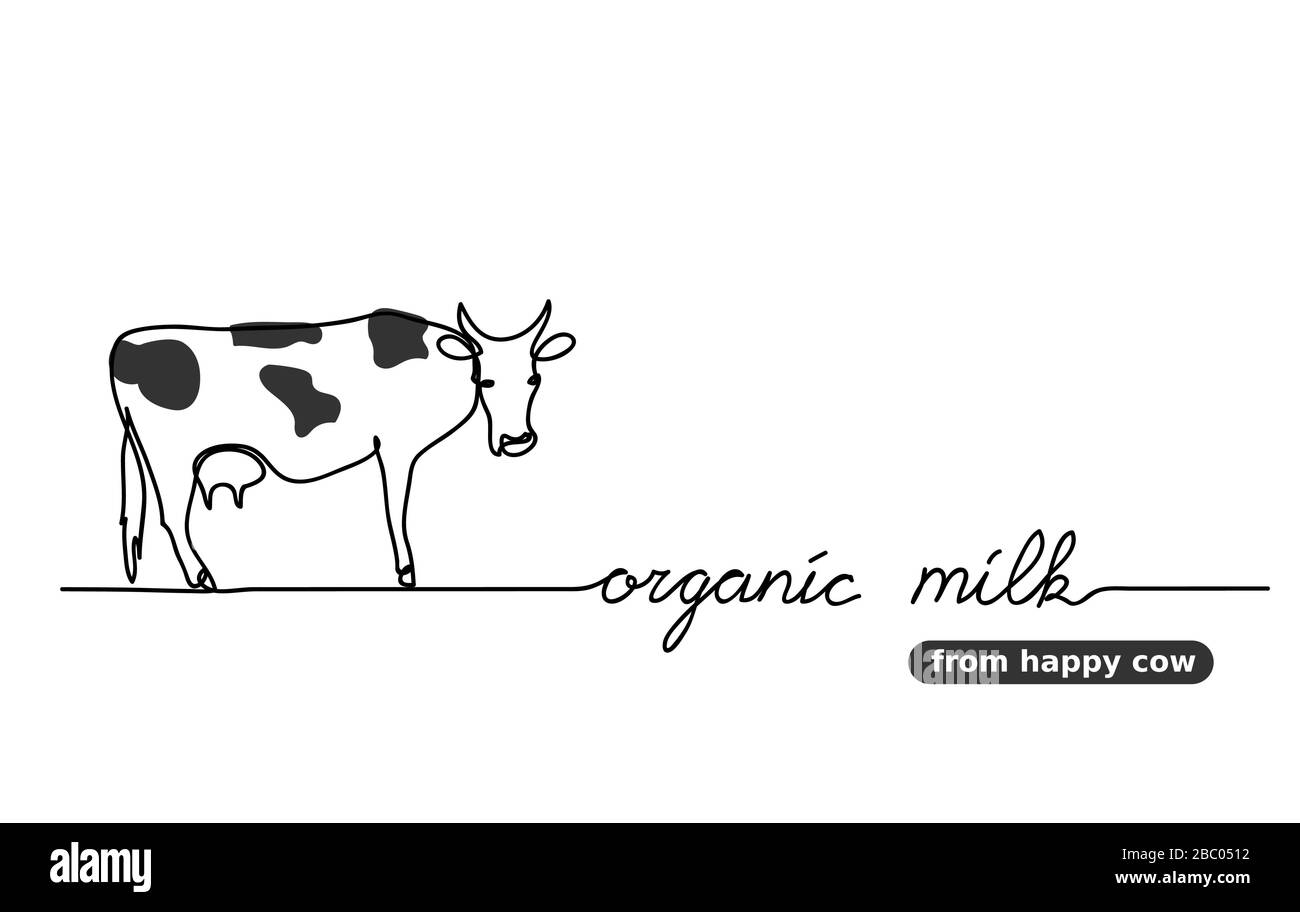 Bio Milch von fröhlicher Kuh. Eine durchgehende Linienzeichnung Stock Vektor