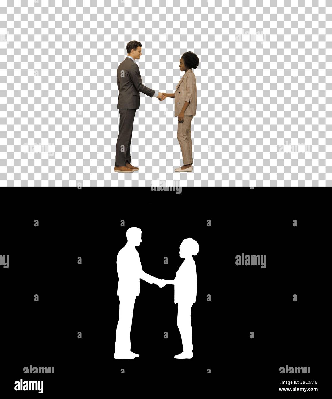 Business man & Woman Inmeet & Shake Hands, Alpha Channel Stockfoto