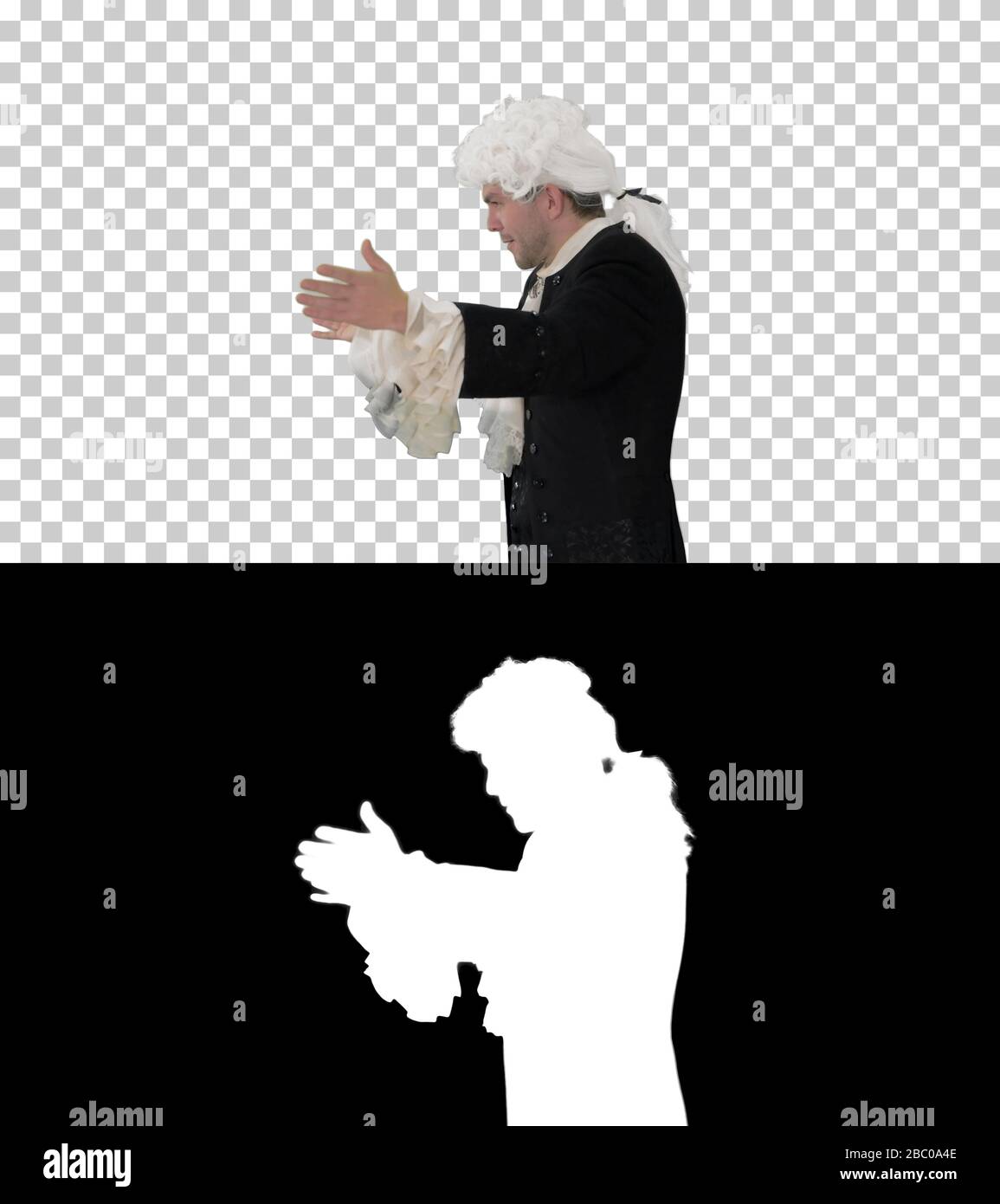 Mann gekleidet wie Wolfgang Amadeus Mozart ein Orchester dirigieren Stockfoto