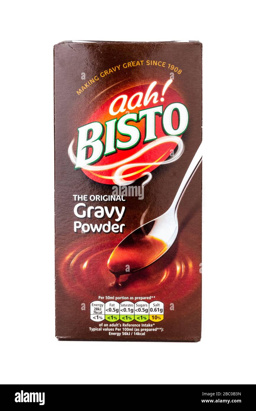 Bisto Gravy Powder, Bisto, Gravy Powder, Box of Bisto Gravy Powder, Box, Brand, Logo, Bisto Powder, Gravy Mix, Bisto Gravy, Cut Out, Cutouts, Cutout, Stockfoto