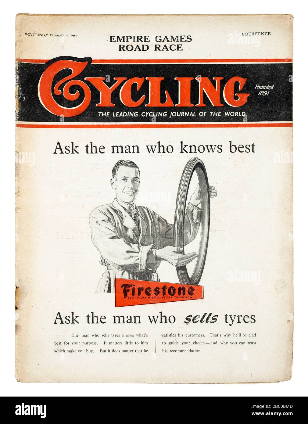 Britisches Magazin "Cycling" aus dem Februar 1950 Stockfoto