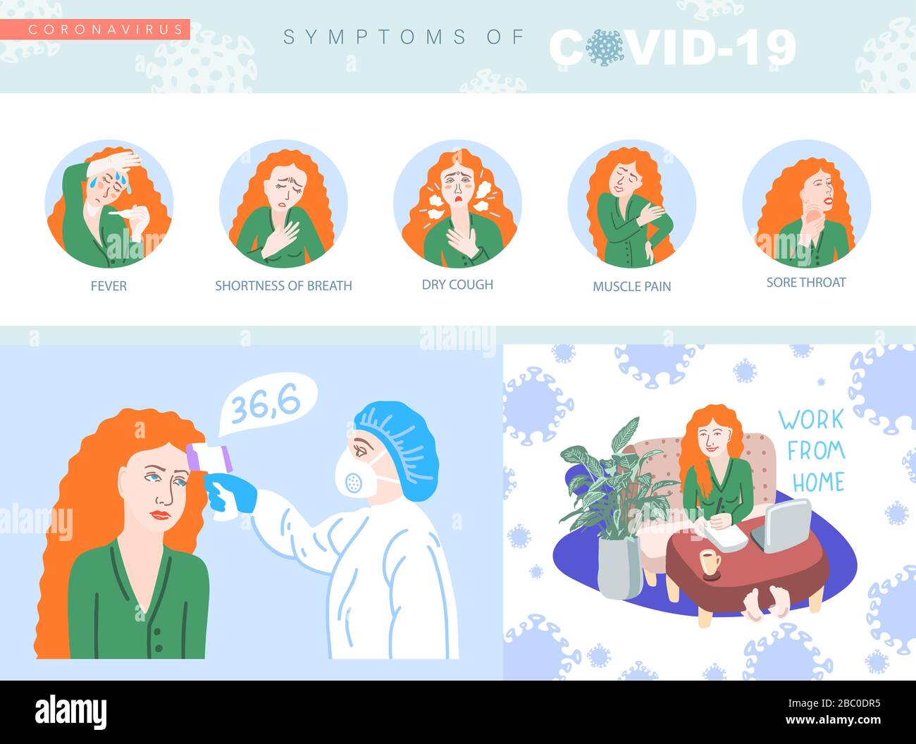 Informationsplaster über Coronavirus Covid-19, Quarantäne Motivationssammlung, 2019-nCoV wuhan Virus Stock Vektor
