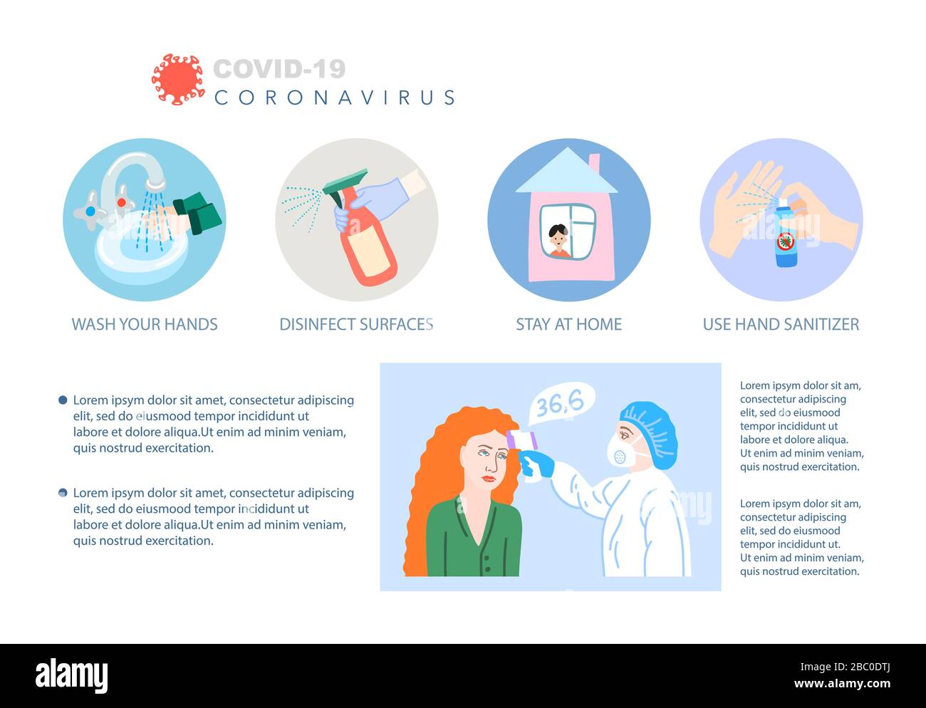 Coronavirus Kovid-19-Präventionsplakat, Stop Dangerous Virus Quarantäne Concept, Vektordarstellung für Poster Stock Vektor