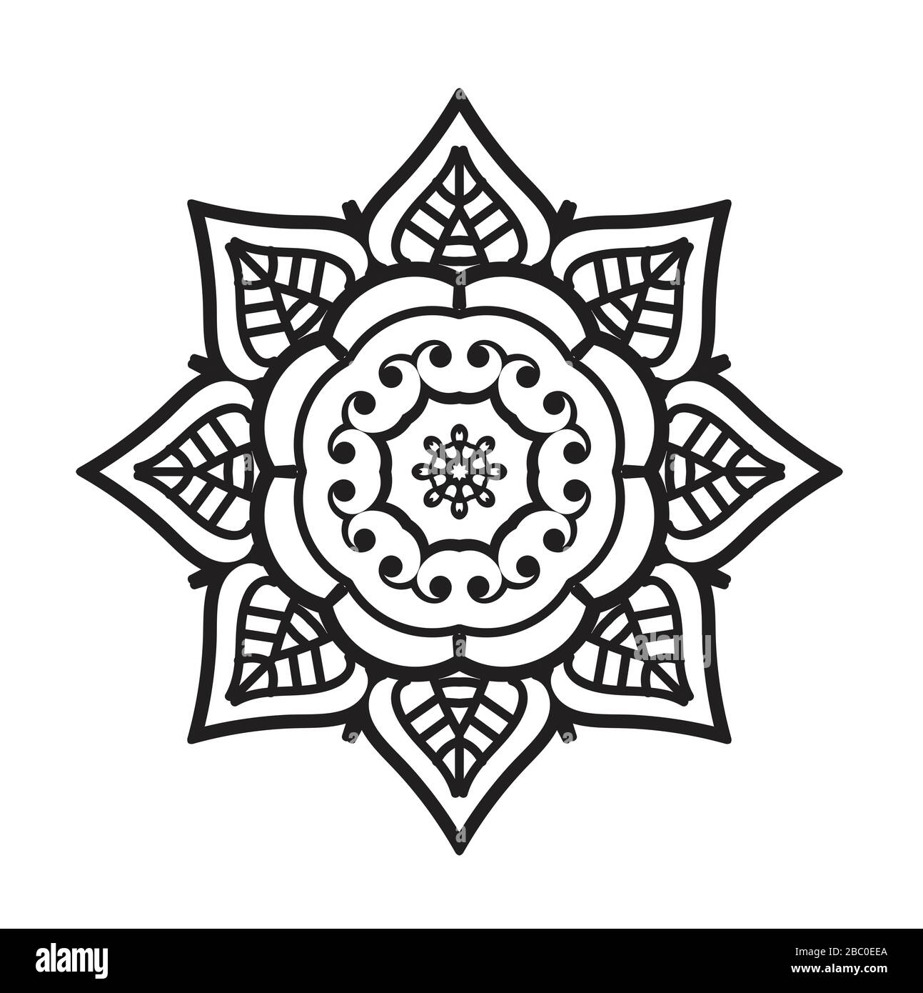 Mandala Grafikdesign für Kunst, Illustration, Henna, Mehndi, Tattoo, Dekoration. Dekoratives Schmuck im orientalisch-ethnischen Stil. Malbuchseite und a Stockfoto