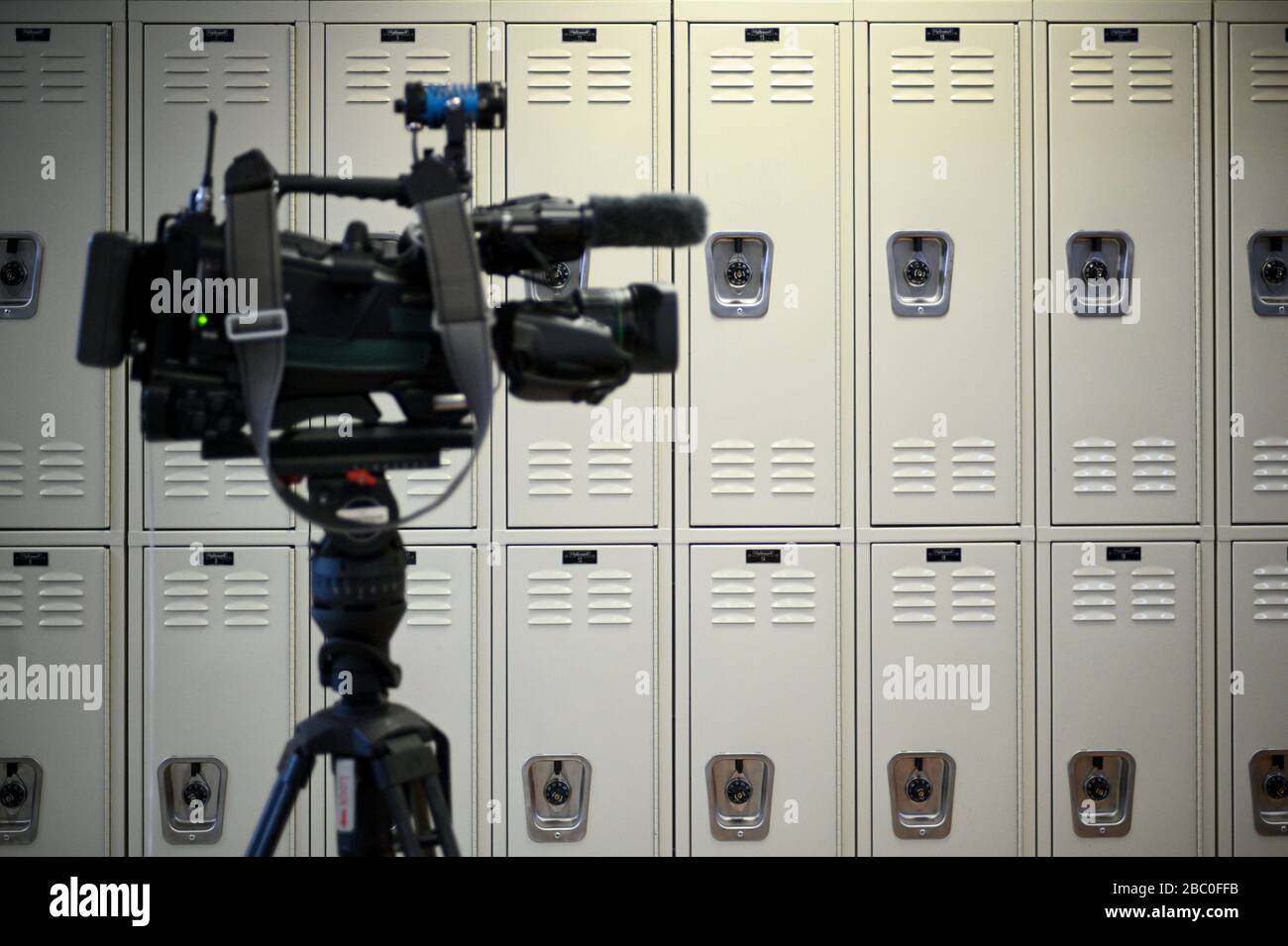 Die News-Kamera wurde am 28. Februar 2020 in Philadelphia, PA, für eine Bildungsgeschichte eingerichtet. Stockfoto