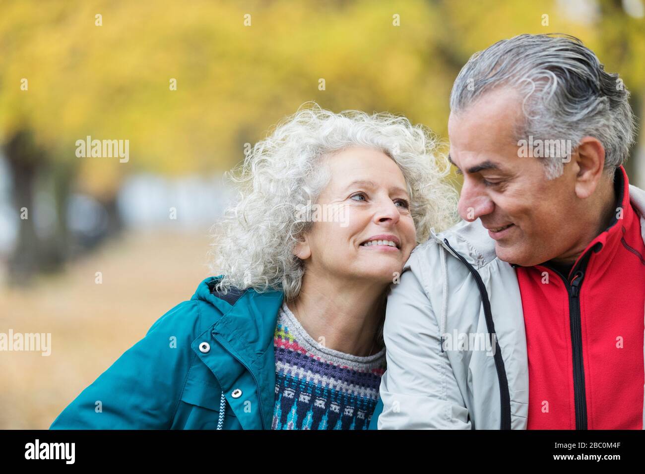 Lächelndes, liebevolles Senioren-Paar Stockfoto