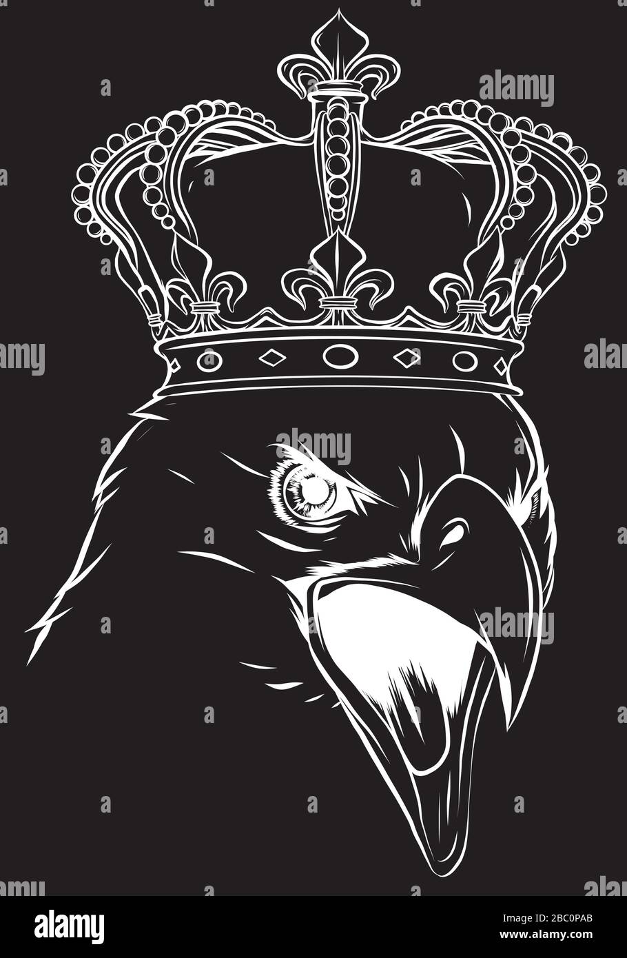 eagle Head King-Logo Maskottchen im schwarzen Hintergrund Stock Vektor