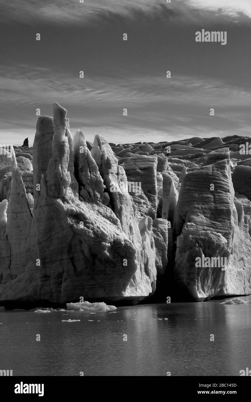 Blick auf den Grauen Gletscher, Lago Gray, den Nationalpark Torres del Paine, die Region Magallanes, Patagonien, Chile Stockfoto