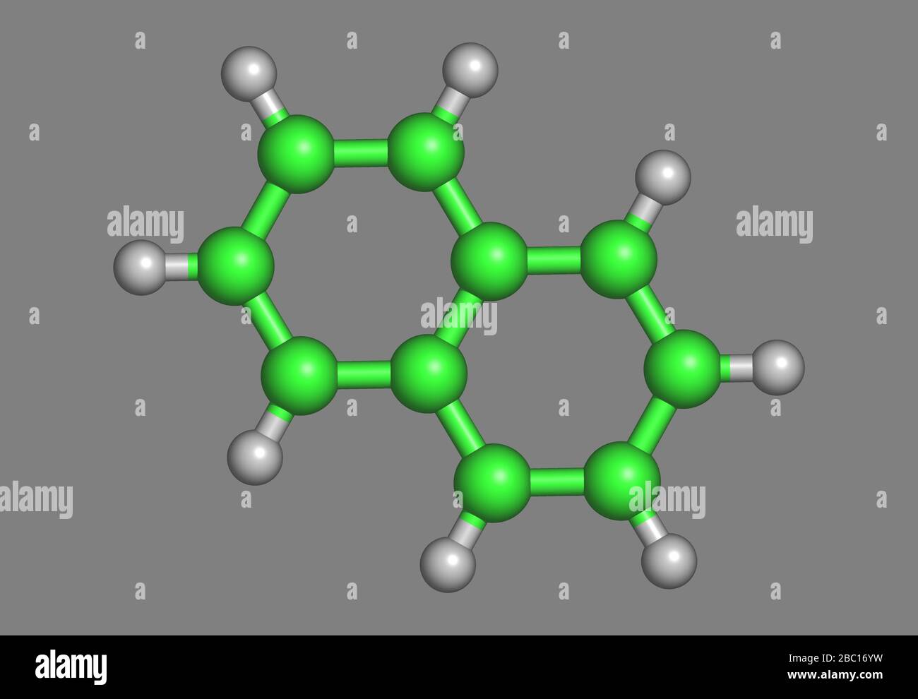 Naphtalin, Molekularmodell mit Atomen Stockfoto