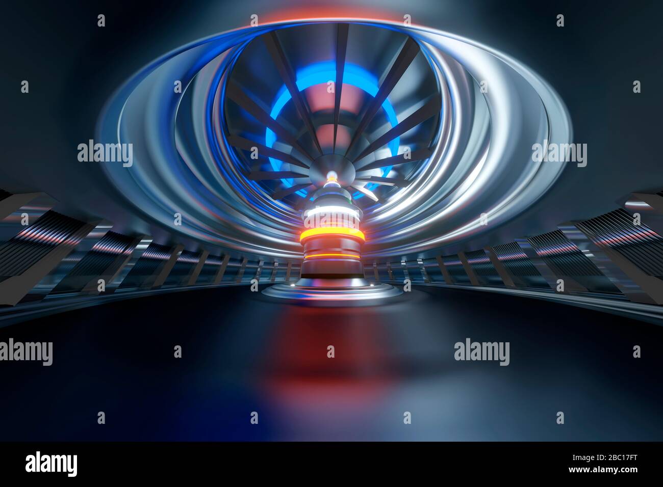 Dreidimensionale Darstellung des futuristischen Reaktorraums Stockfoto