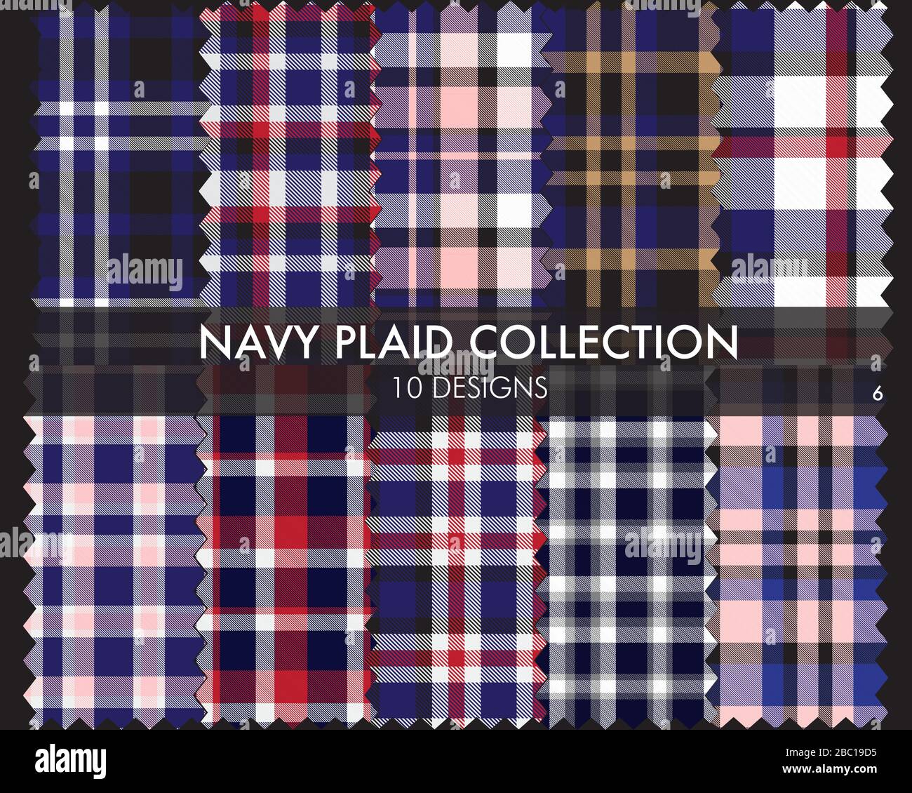 Navy Plaid, kariert, Tartan nahtlose Mustersammlung umfasst 10 Designs, die für Modetextilien und Grafiken geeignet sind Stock Vektor