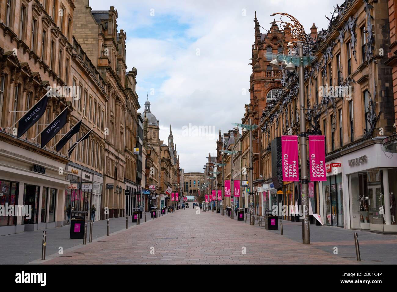 Glasgow, Schottland, Großbritannien. April 2020. Auswirkungen der Sperrung von Coronavirus auf das Leben in Glasgow, Schottland. Leere Buchanan Straße die Haupteinkaufsstraße in GLA Stockfoto