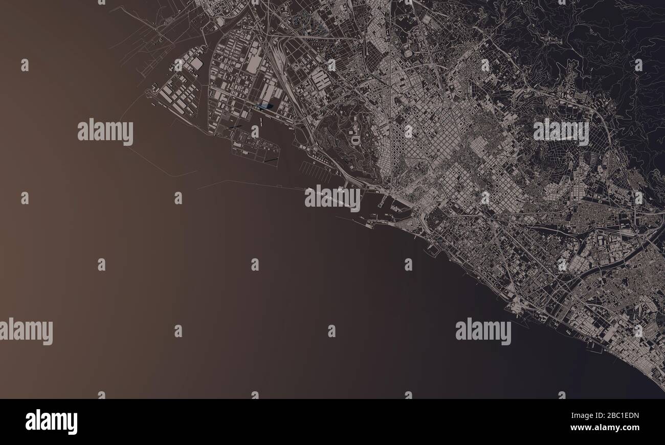 Barcelona, Spanien Stadtplan 3D Rendering. Satellitenansicht der Antenne. Stockfoto