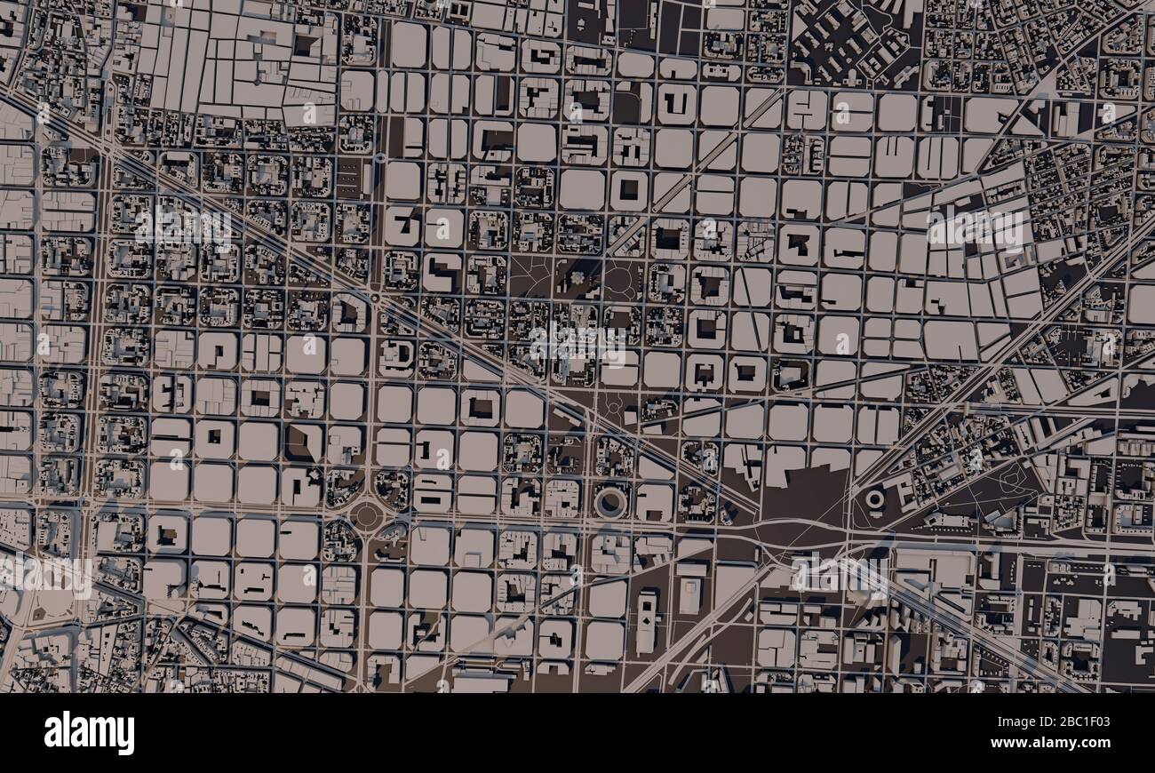 Barcelona, Spanien Stadtplan 3D Rendering. Satellitenansicht der Antenne. Stockfoto