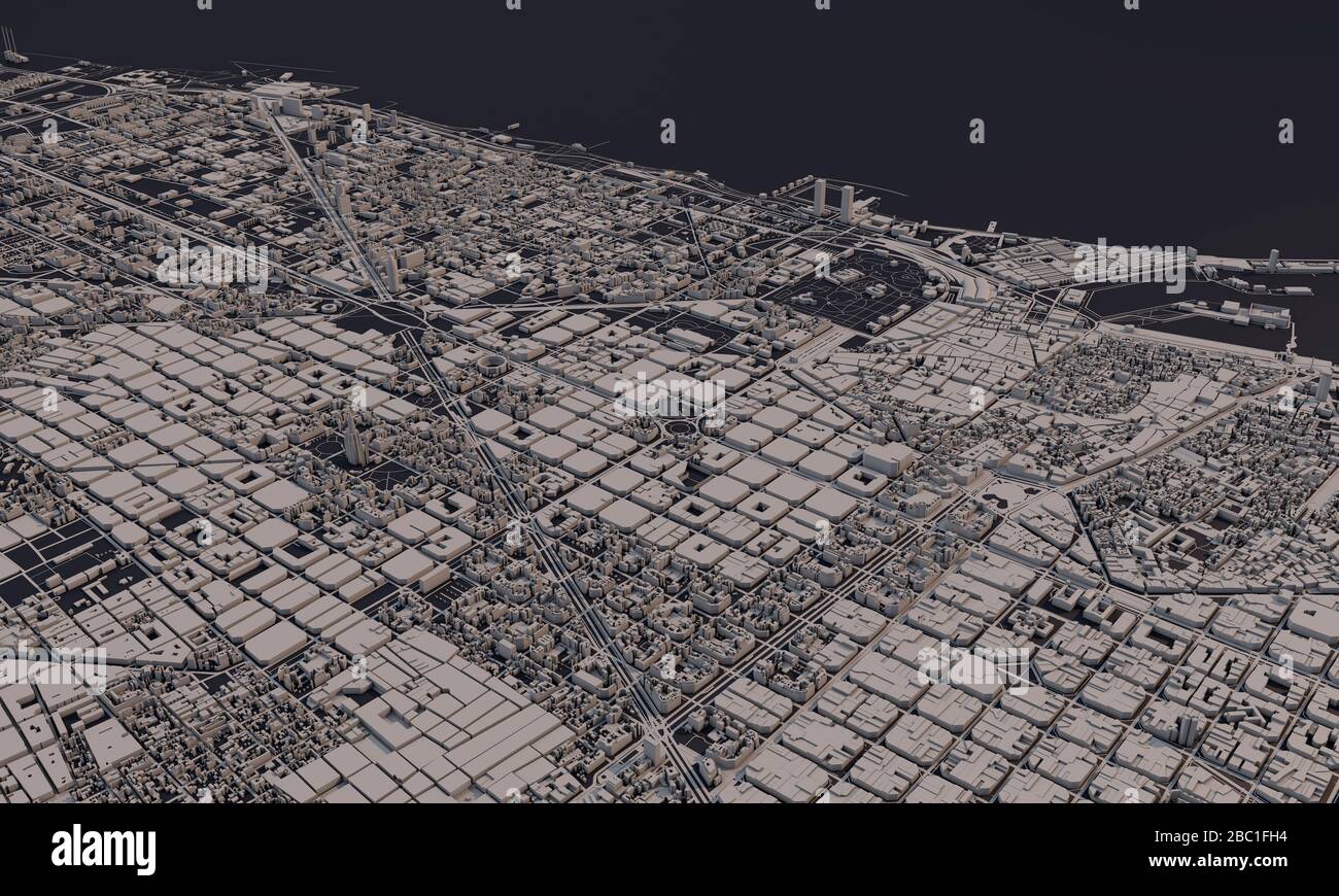 Barcelona, Spanien Stadtplan 3D Rendering. Satellitenansicht der Antenne. Stockfoto