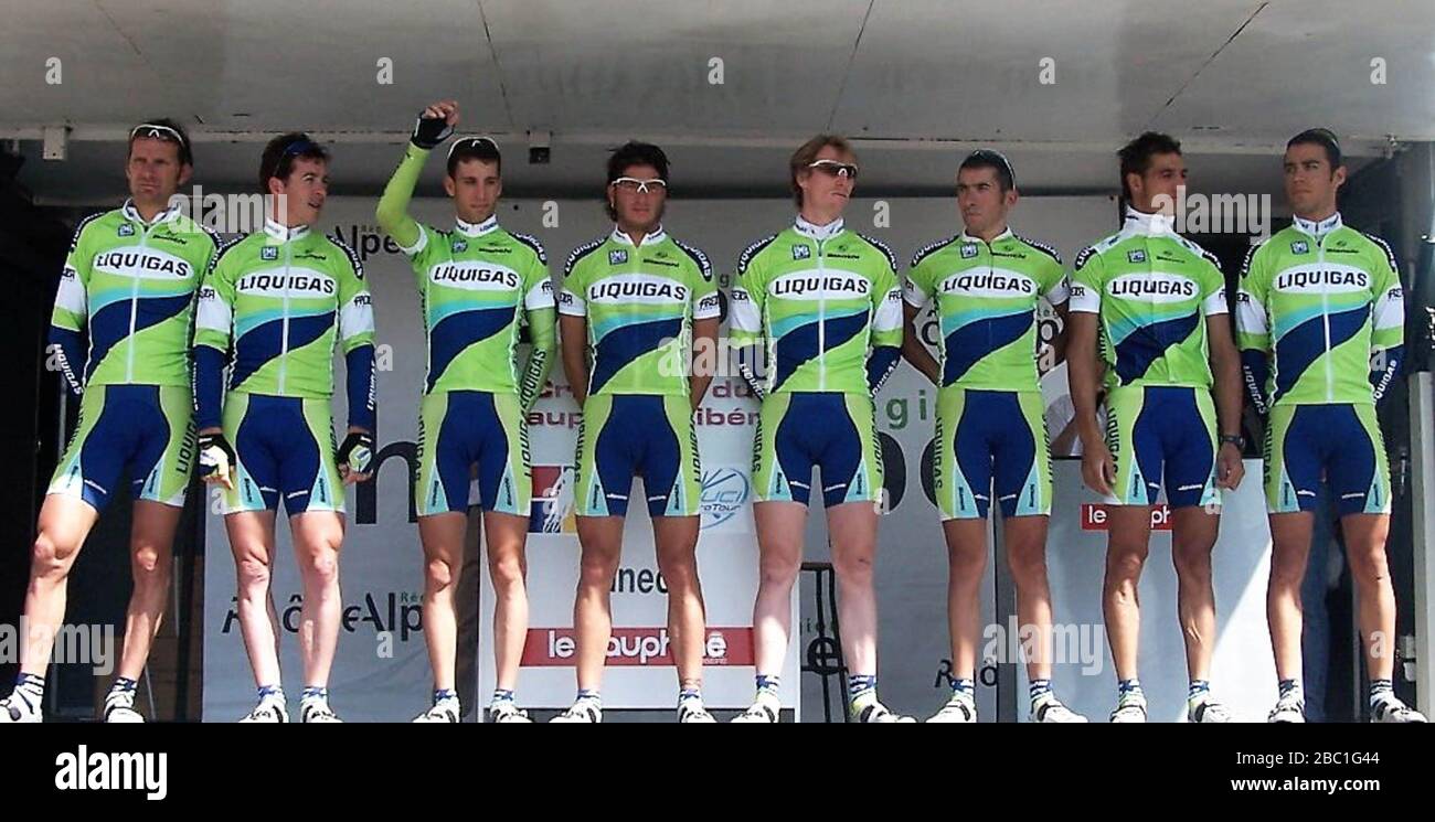 Team Liquigas während der Dauphine Liberée 2006, Etappe 1 Radrennen, Annecy - Bourgoin-Jallieu (207 km) am Juni 05, 2006 in Annecy, Frankreich - Foto Laurent Lairys/DPPI Stockfoto