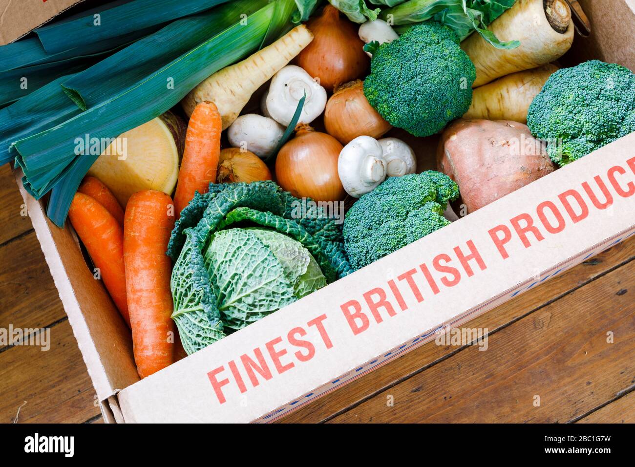 Schachtel frisches Gemüse der Saison Stockfoto