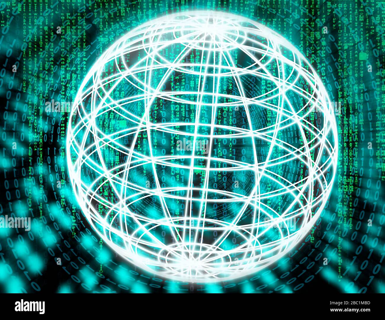 Globus mit Matrix und abstraktem technischem Hintergrund Stockfoto