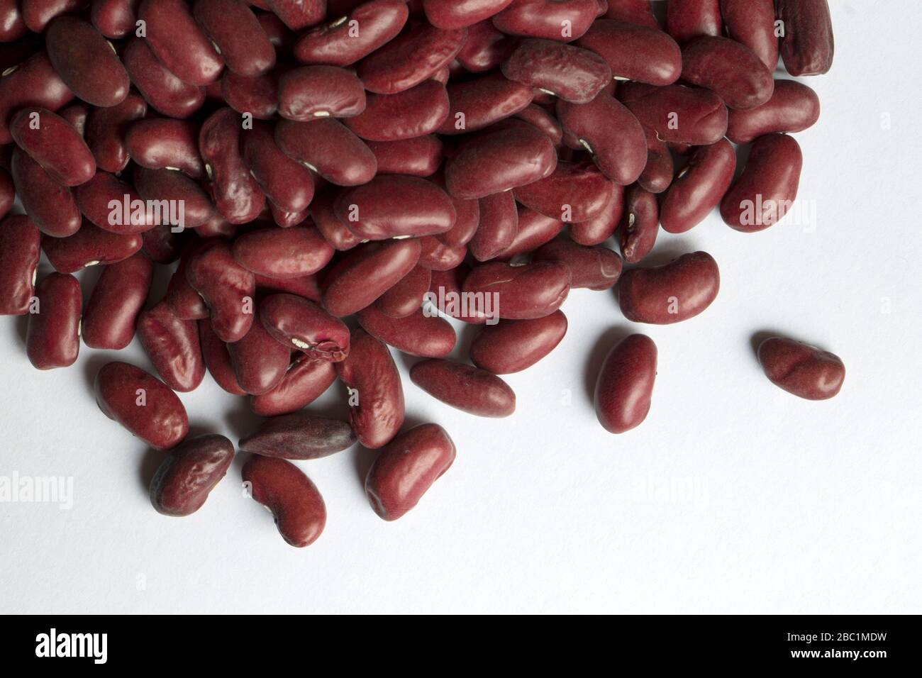 Rote Bohnen auf weißem Hintergrund Nahaufnahme isoliert Stockfoto