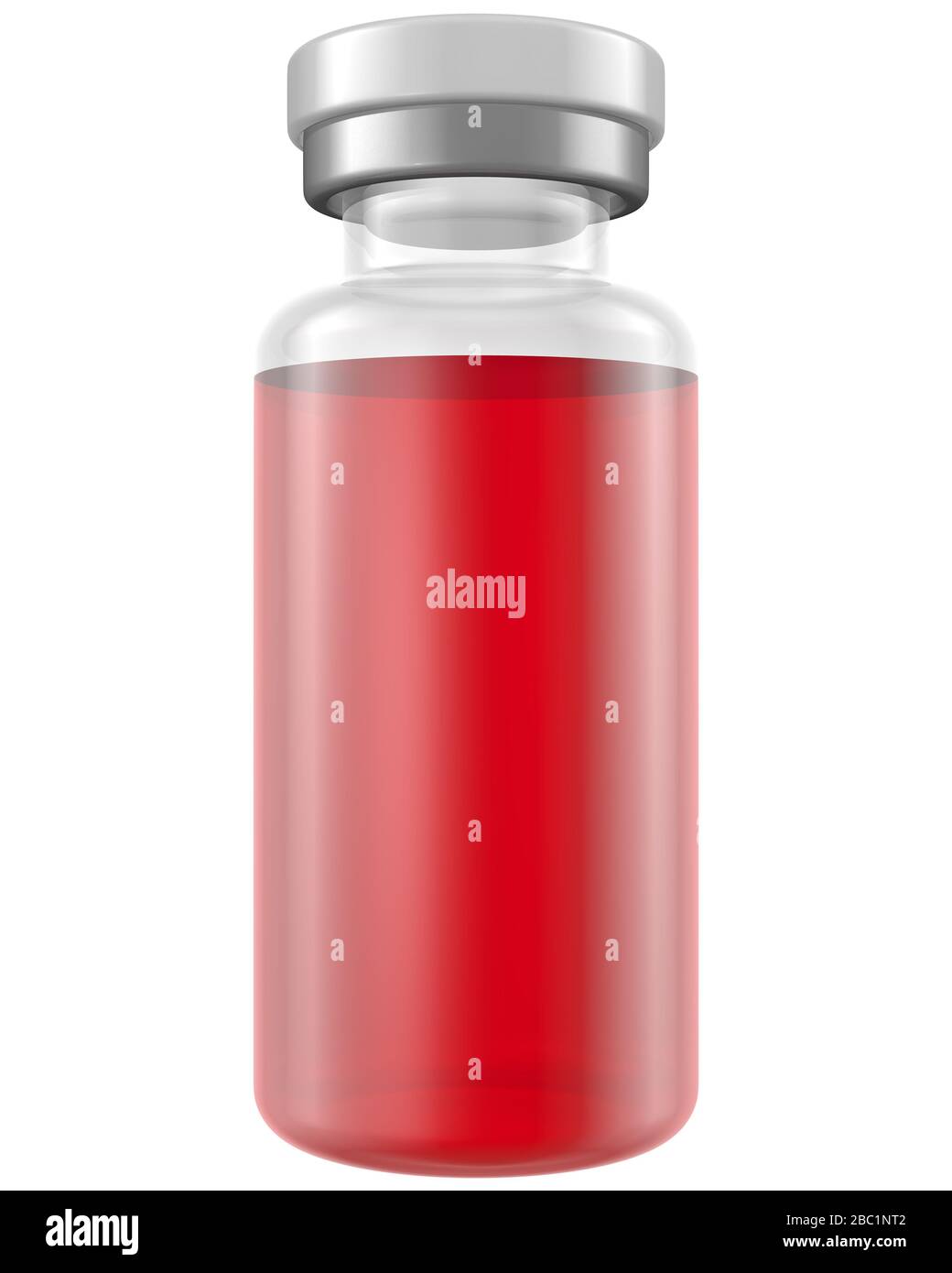 Realistische 3D-Glasflasche mit 10 ml-Fläschchen, mit einem Muster im weißen Hintergrund. 3D-Rendering, 3D-Abbildung Stockfoto