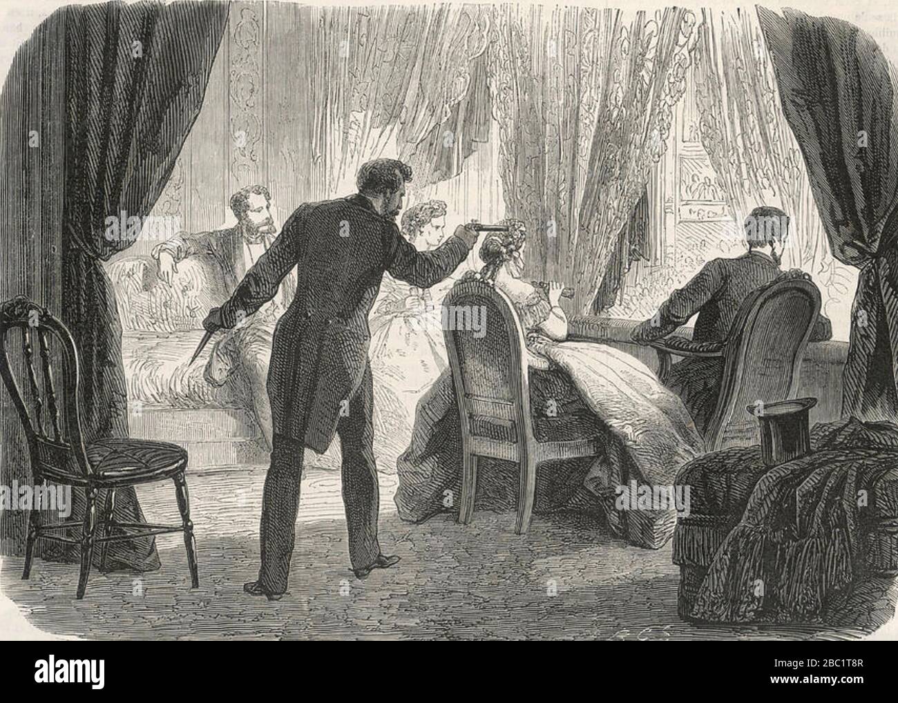 ABRAHAM LINCOLN (1809-1865) wird am Ford's Theatre, Washington, am 14. April 1865 von John Wilkes Booth ermordet Stockfoto
