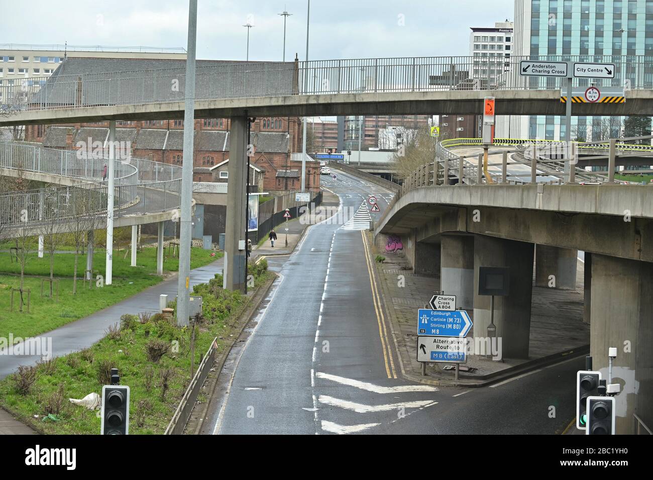 Glasgow M8 Autobahn, Charing Cross Gebiet von Glasgow während des Coronavirus, ovid 19 Sperrstelle Stockfoto