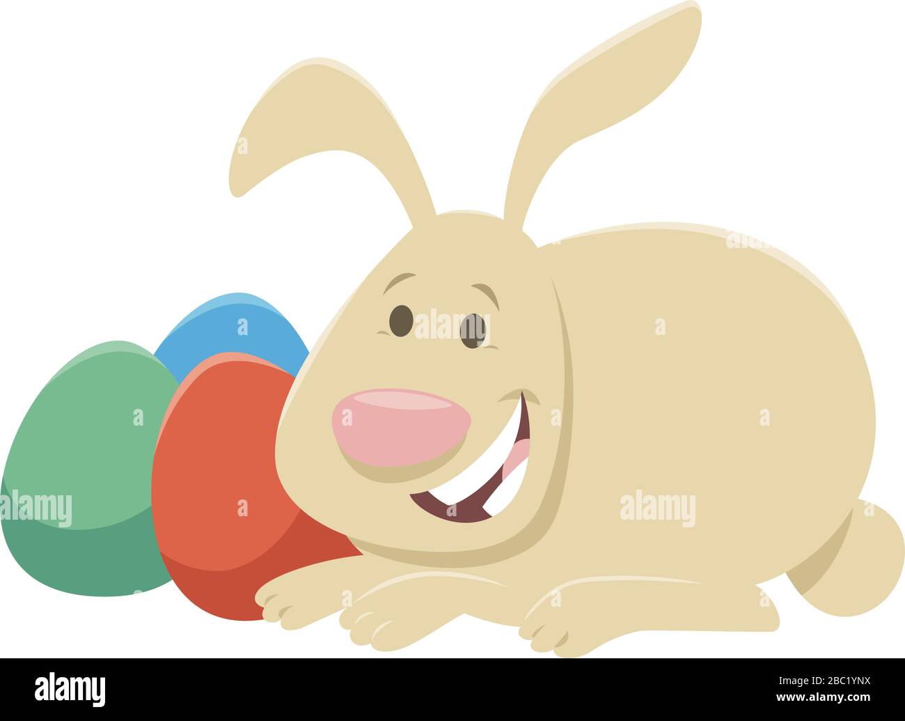 Cartoon-Illustration der fröhlichen Osterbunny-Figur mit bemalten Ostereiern Stock Vektor