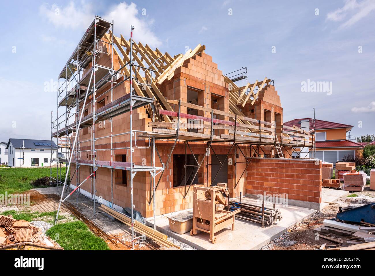 Baustelle eines neu erbauten Hauses Stockfoto