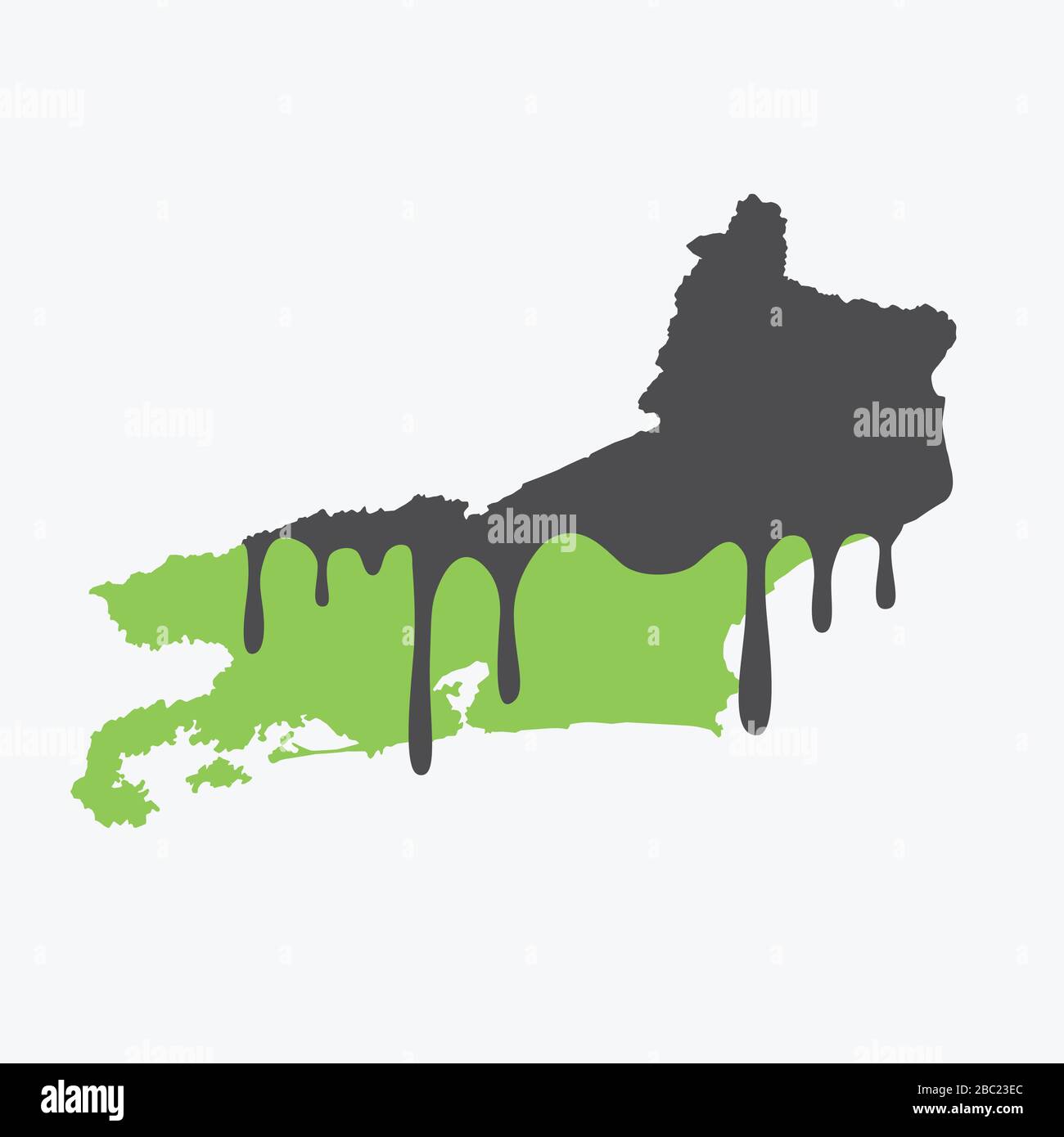 Karte von Rio de Janeiro mit Öl bedeckt. Ölverschmutzung im brasilianischen Bundesstaat. Konzeptionell. Stock Vektor