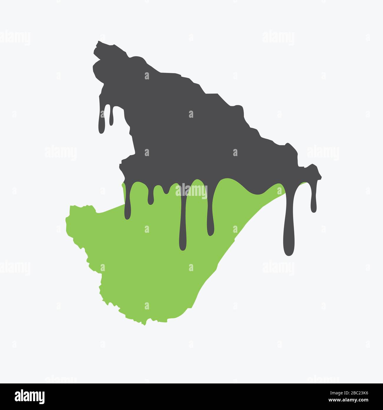 Karte von Sergipe mit Öl bedeckt. Ölverschmutzung im brasilianischen Bundesstaat. Konzeptionell. Stock Vektor