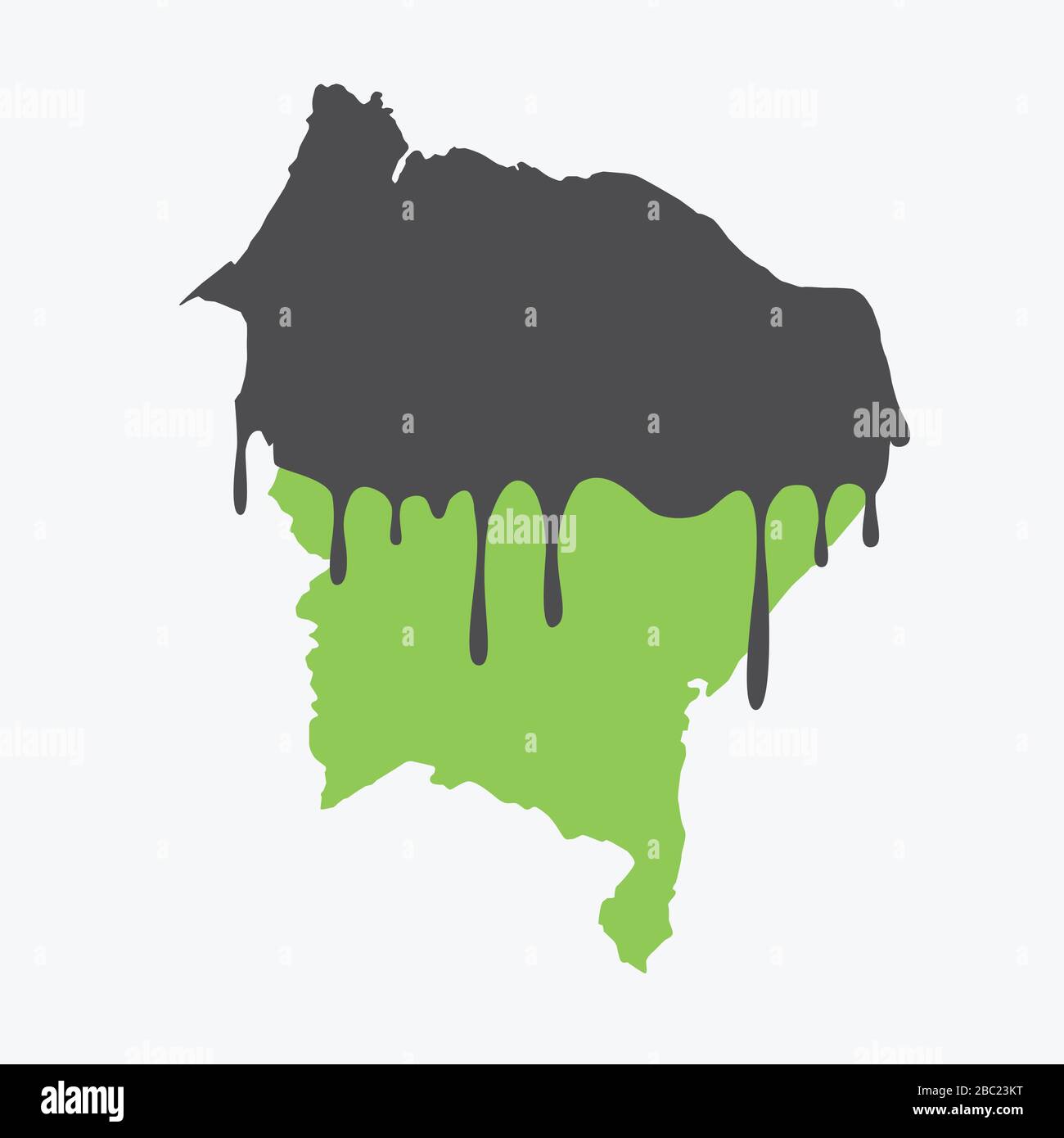 Karte des Nordostens von Brasilien mit Öl bedeckt. Ölverschmutzung im brasilianischen Bundesstaat. Konzeptionell. Stock Vektor