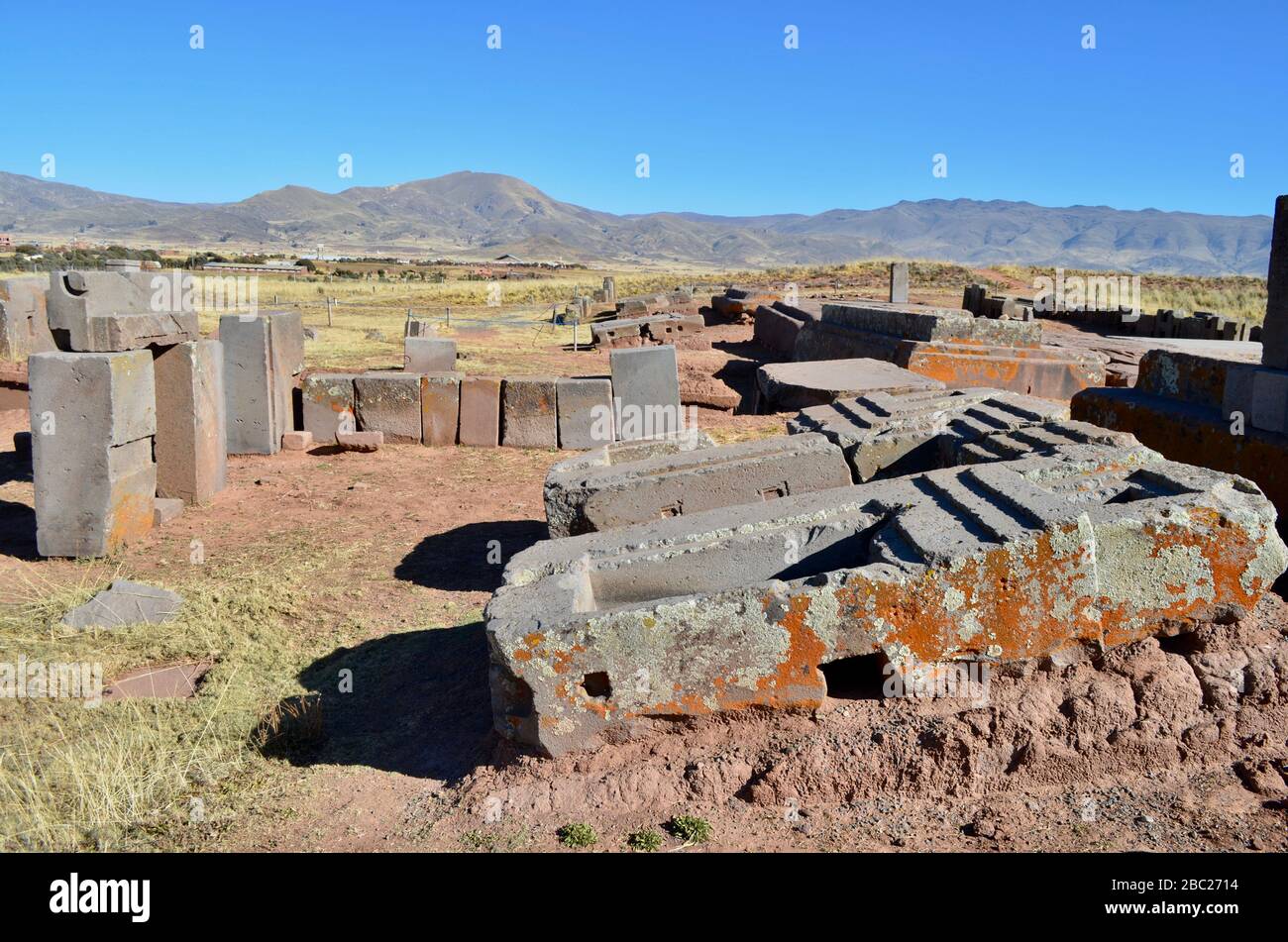Archäologische Überreste des Puma Punku bei Tiwanaku archäologische Stätte. Bolivien Stockfoto