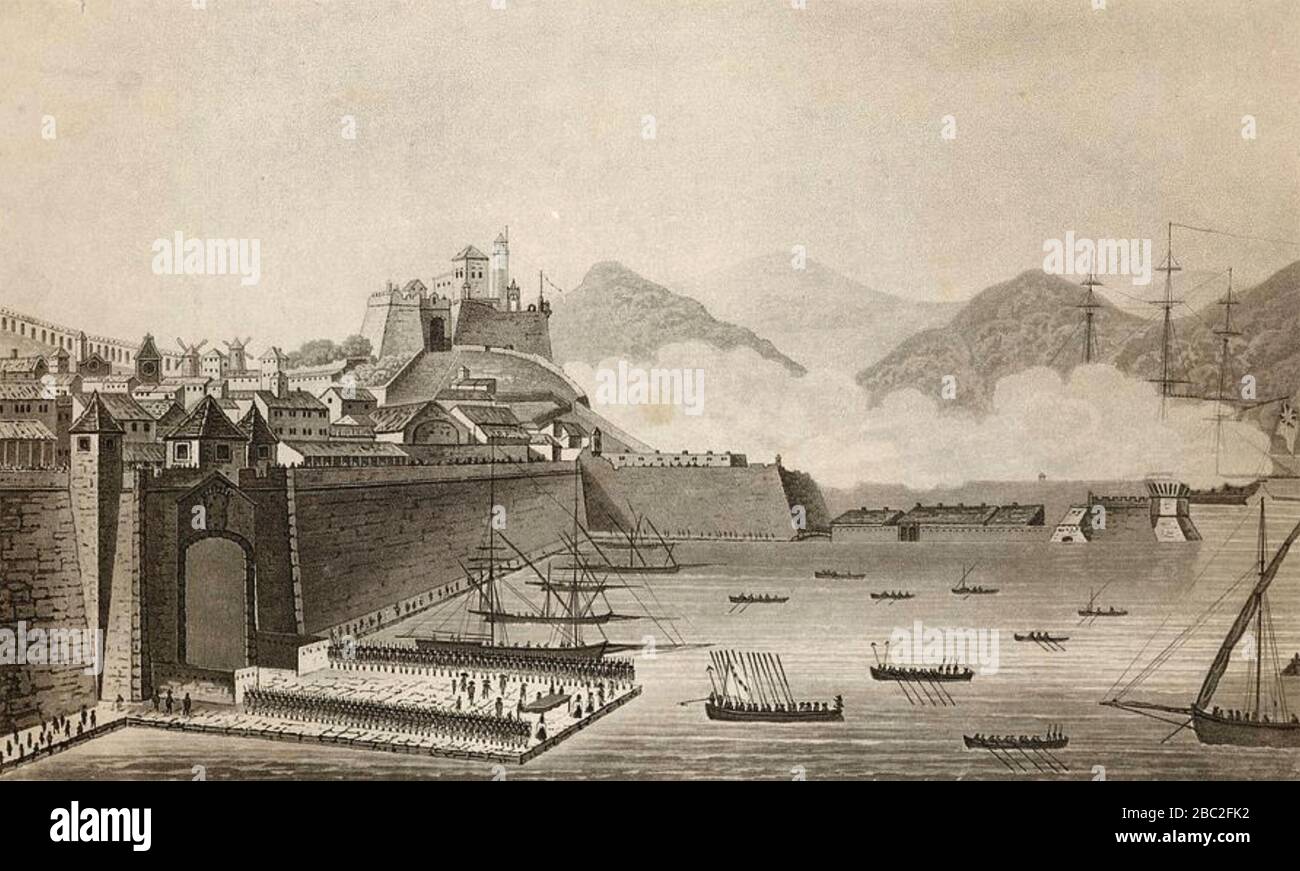 NAPOLEON BONAPART ( 1769-181) kommt am 30. Mai in Portoferraio, Elba, ins Exil Stockfoto