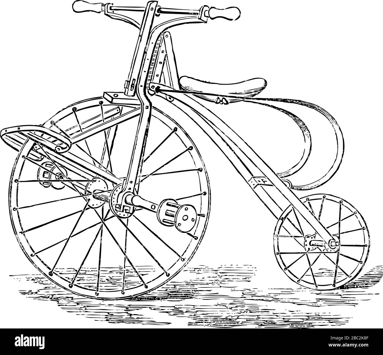 Boneshaker, Fahrrad, Vintage graviert Linie Kunstzeichnung schwarz-weiß Illustration Stock Vektor