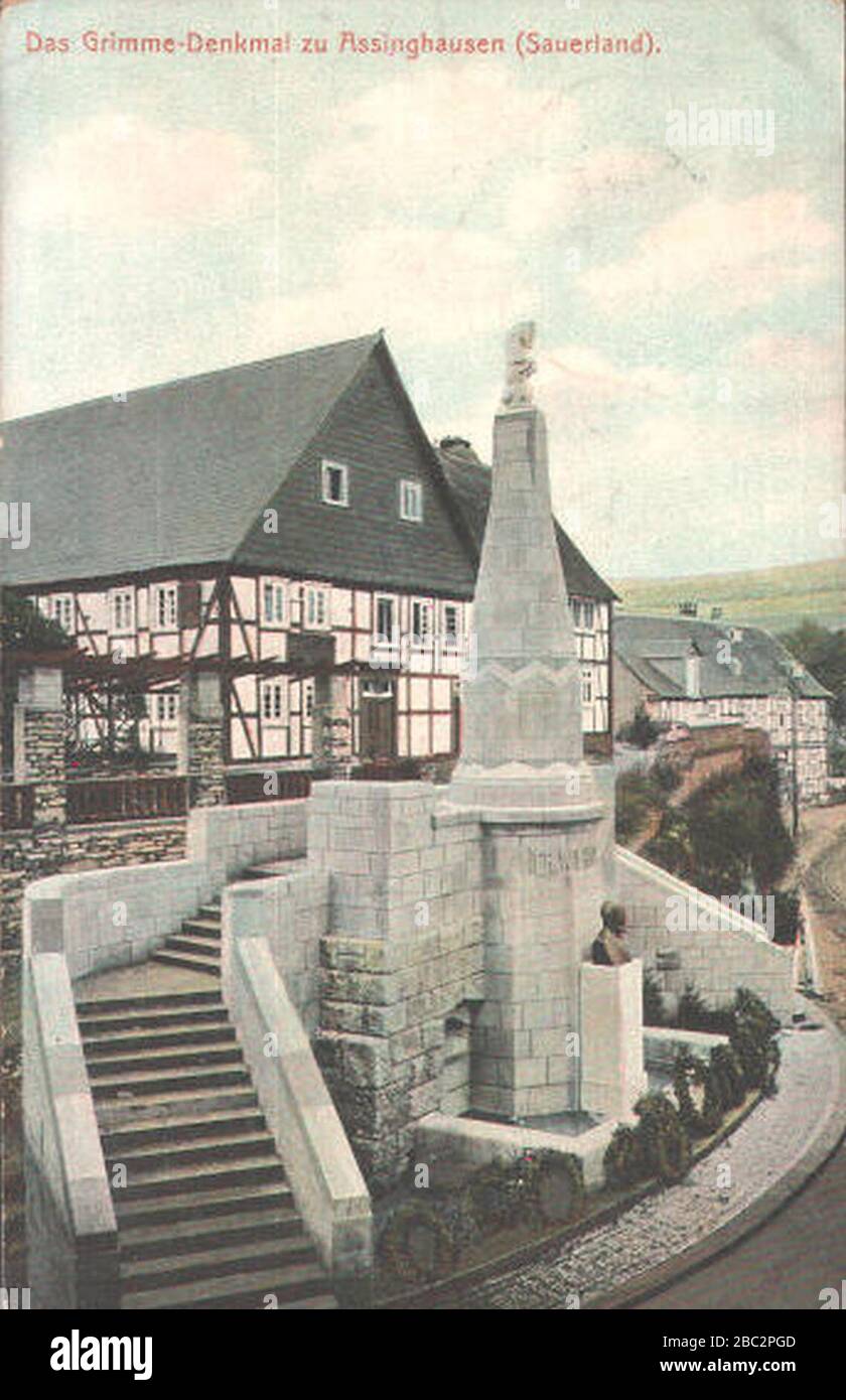 Grimme-Denkmal zu Assinghausen um das Jahr 1910. Stockfoto