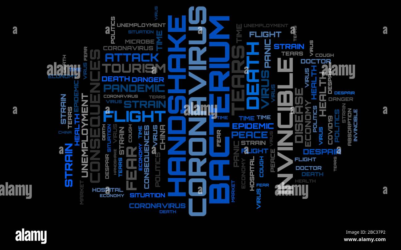 Blue modern Virus Word Cloud Konzeptbeispiel Stockfoto