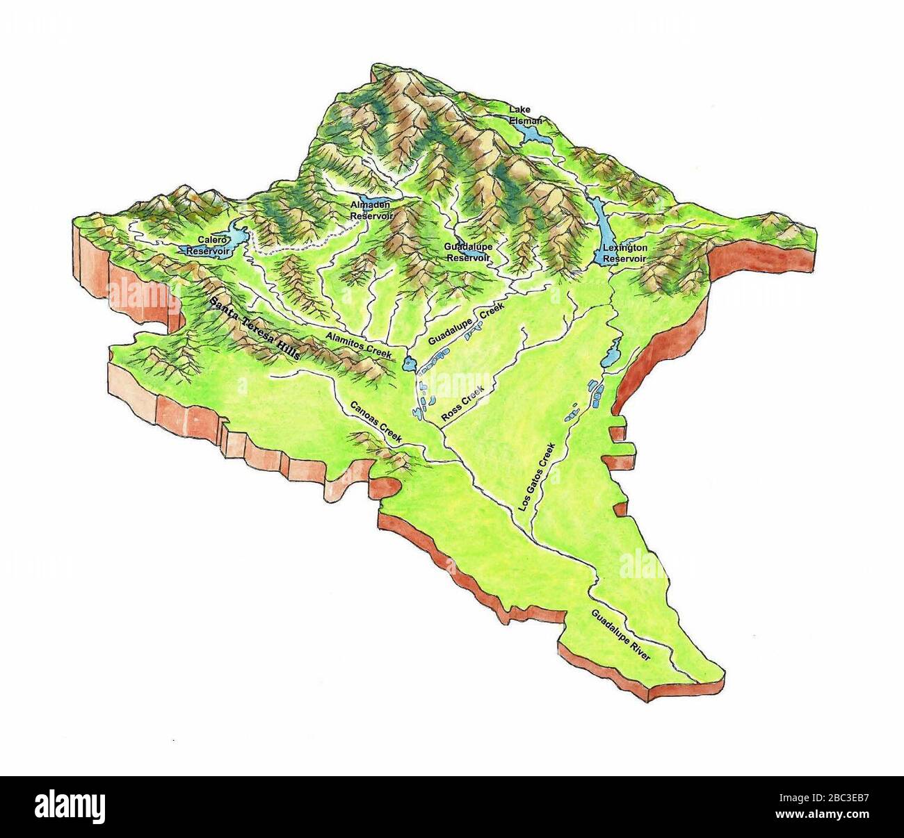 Guadalupe River Watershed Topo Karte. Stockfoto