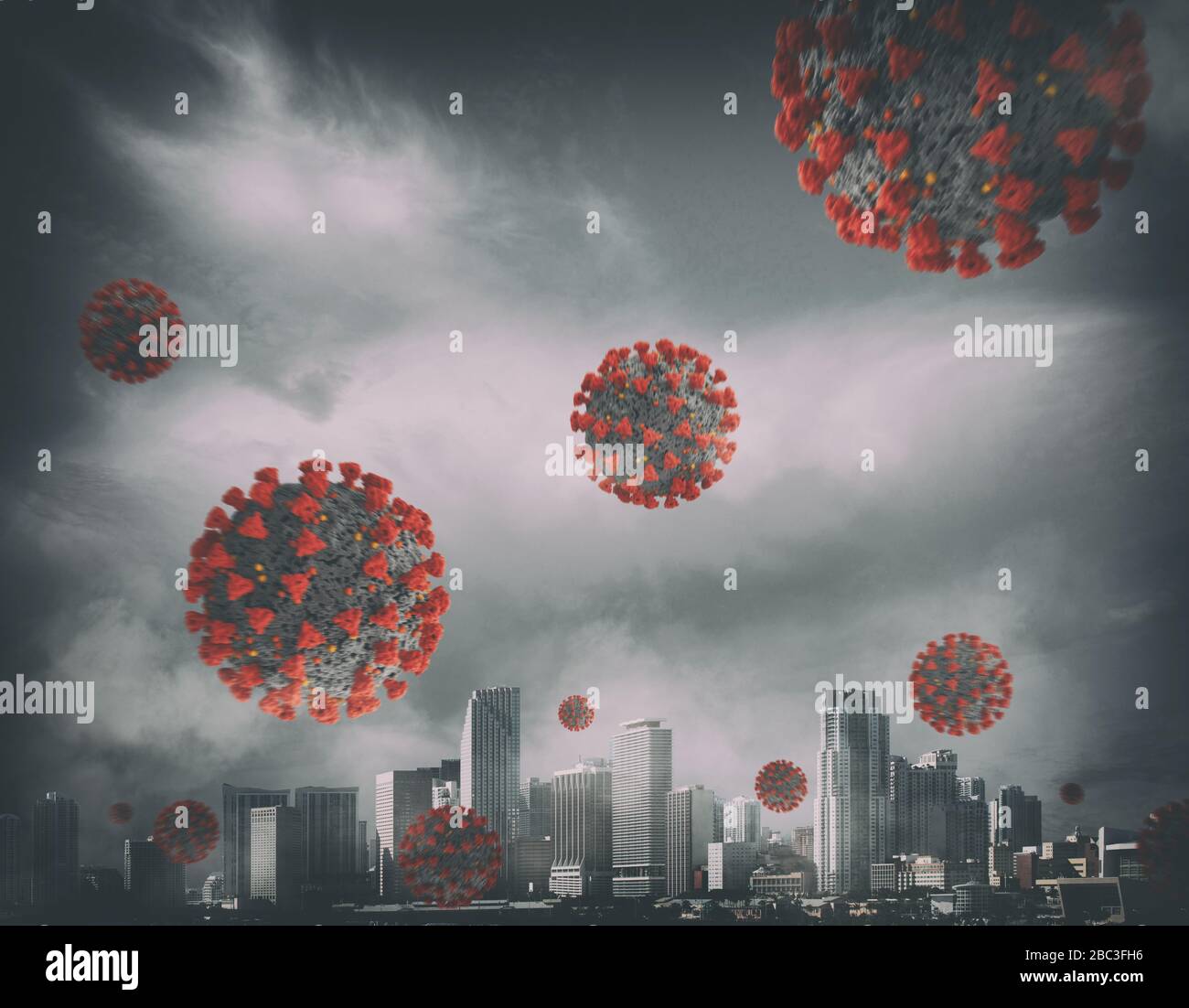 Ansteckung des Virus, der die Stadt betrifft Stockfoto