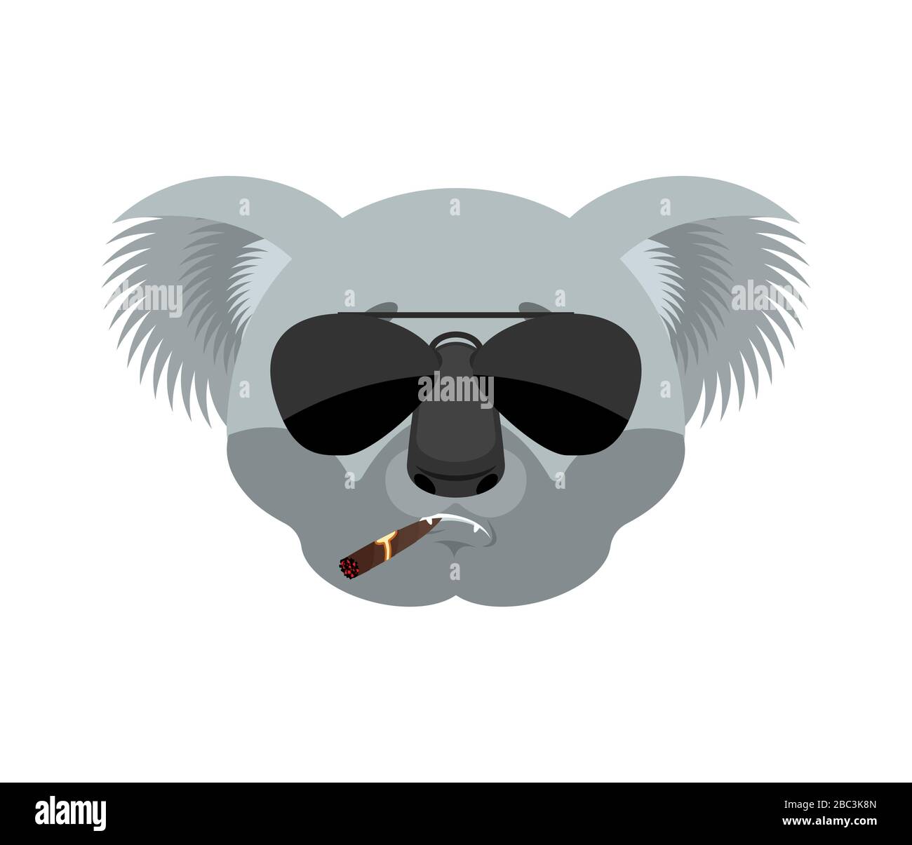 Koala cool seriöser Avatar der Emotionen: koala Bär raucht Zigarrenemoji. Bestie streng. Vektorgrafiken Stock Vektor