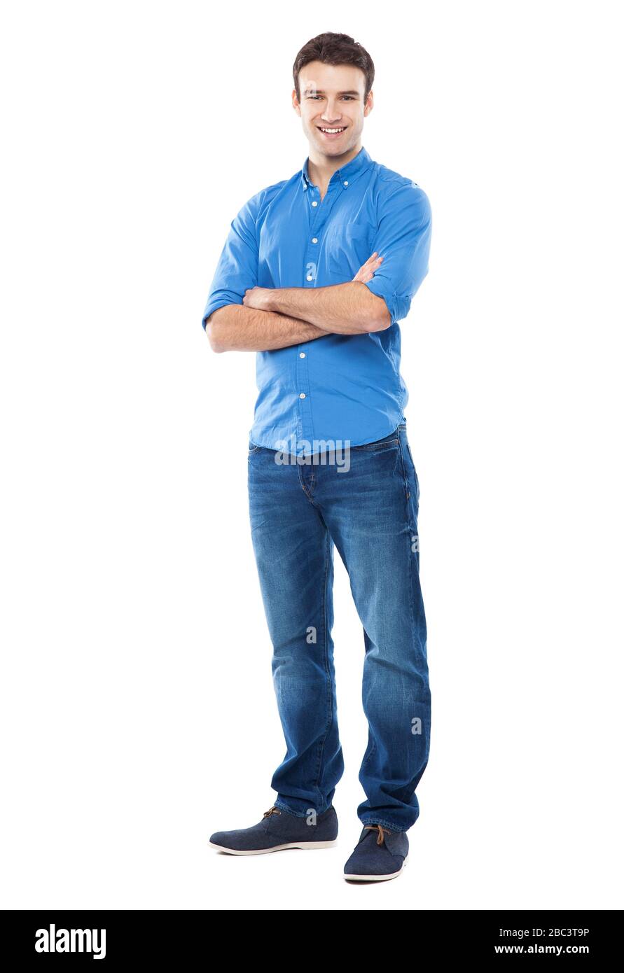 Mann über weißem Hintergrund Stockfoto