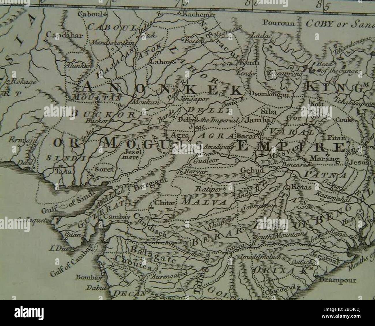 Golf von Cambay aus einer Karte von George Rollos, aus EINEM neuen geographischen Wörterbuch, herausgegeben von J. Coote, London, um ca. Stockfoto