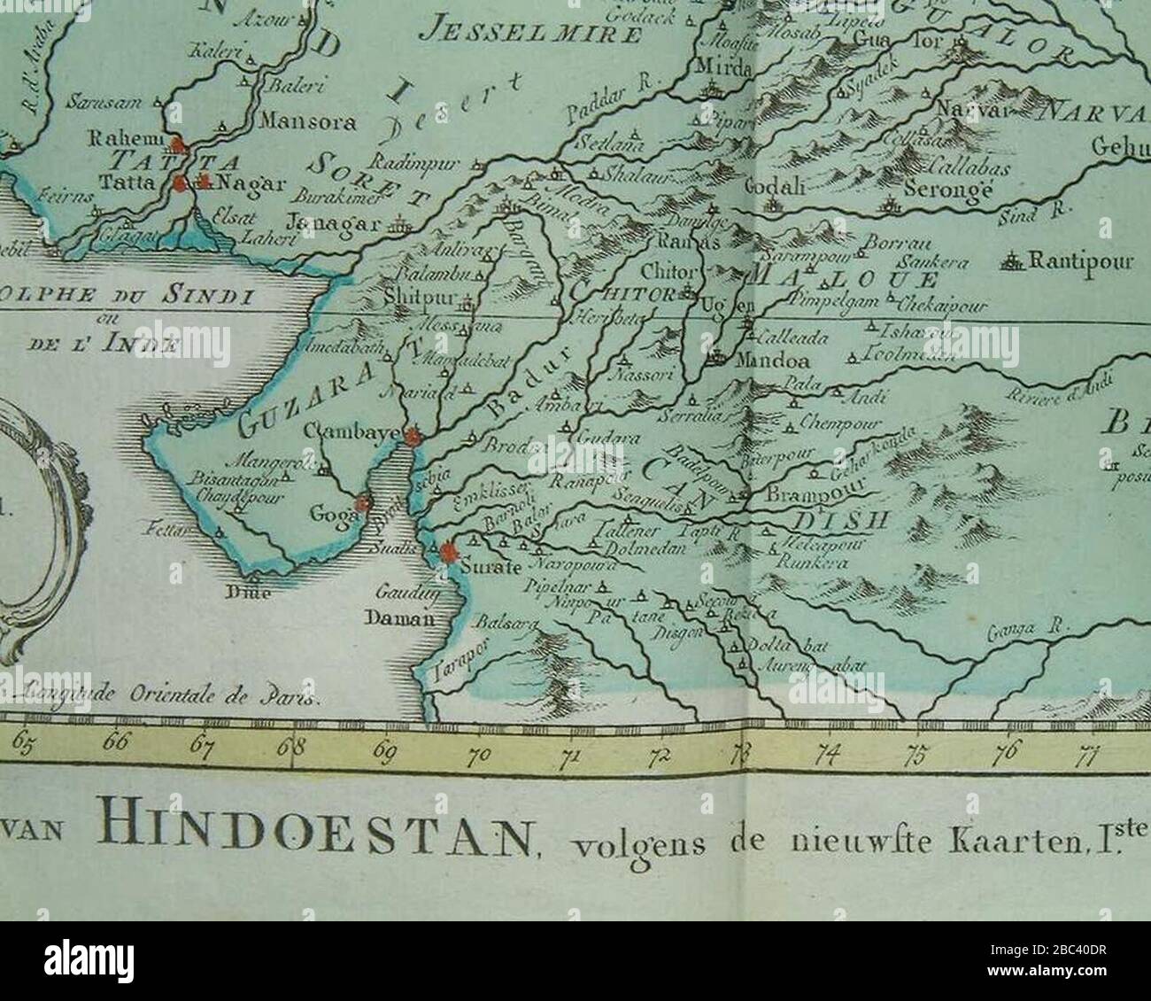 Golf von Cambay EIN genauerer Blick von einer Karte von Bellin, 1752. Stockfoto