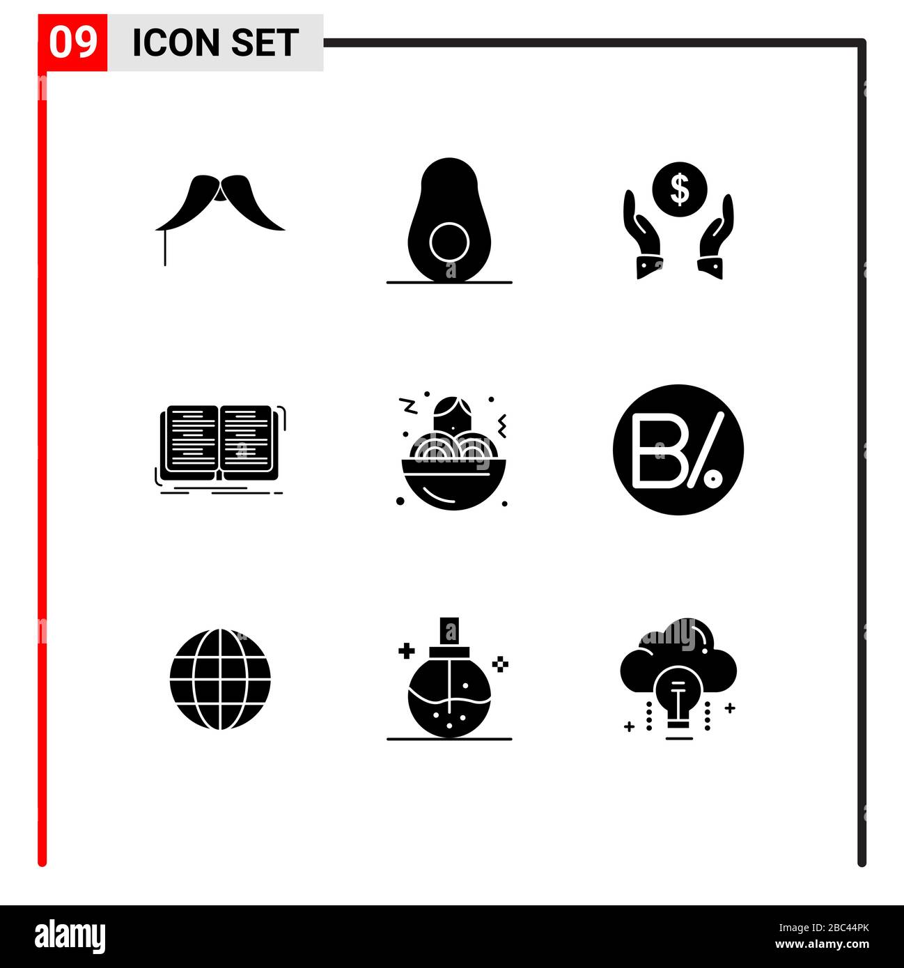 Stock Vector Icon Pack mit 9 Schildern und Symbolen für fast Food, Studie, Versicherung, Lektion, Buch editierbare Vektordesignelemente Stock Vektor