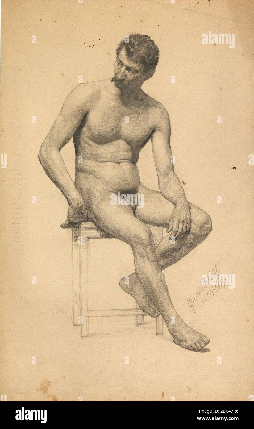 Gustav Klimt Sitzender männlicher Akt 1879-12-05. Stockfoto